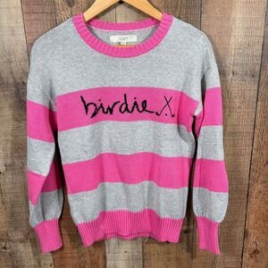 NWT LOFT Birdie Golf Sweater Small Pink Gray Stripe Preppy Country Club Style